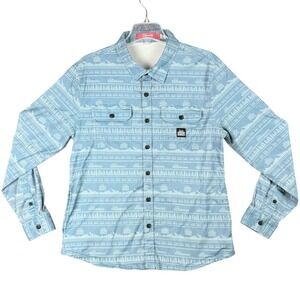 Shinesty Smashburger Men's Size L Blue Mountain Print Button Down Shirt Stretch